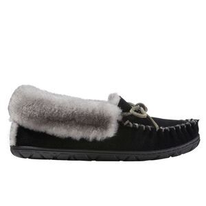 L.L. Bean Women’s Wicked Good Black Real Fur Suede Winter Moccasin Shoes Size 11